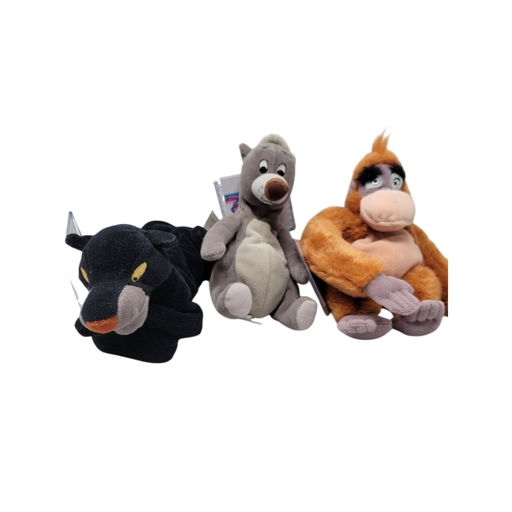 Walt Disney Store Jungle Book Baloo Sher Kahn King Louie Bean Bag Beanies New